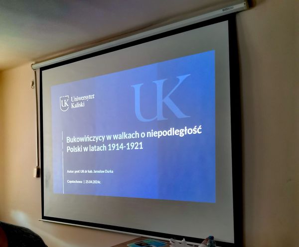 Slajd tytułowy "Bukowińczycy w walkach o niepodległość Polski w latach 1914-1921".