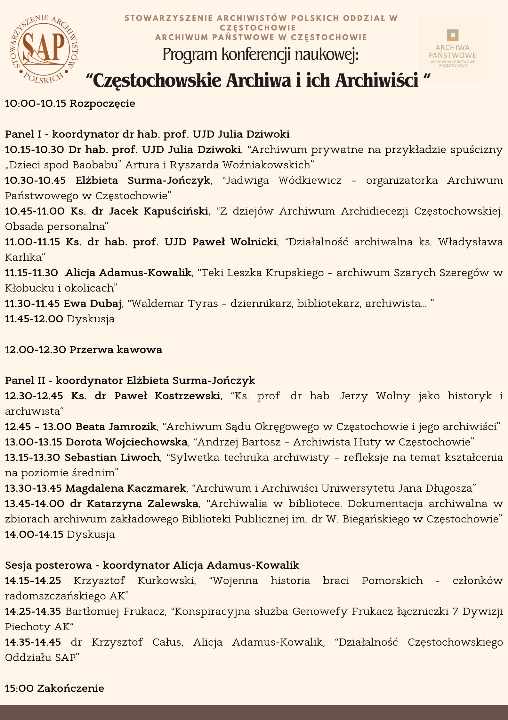 Plan konferencji naukowej.